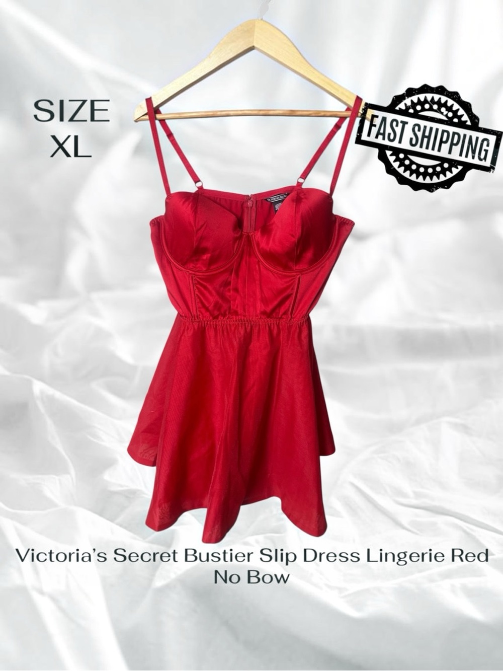 Victoria’s Secret Bustier Slip Dress Lingerie Red No Bow XL FAST SHIPPING